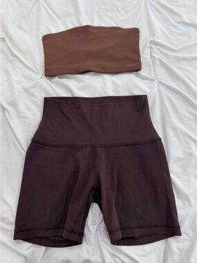 Aritzia Brown Women's Bike Shorts and Tube Top Set